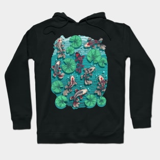 Eight Japanese Koi Fish Pond Retro Teal Colors Hoodie